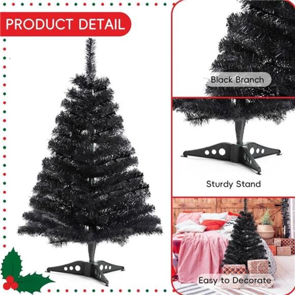 3FT Artificial Christmas Tree Black Mini Tabletop Christmas Pine Tree - Picture 4 of 8